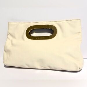 MICHAEL KORS Berkley Cream Leather Top Handle Clutch Gold Tone Hardware